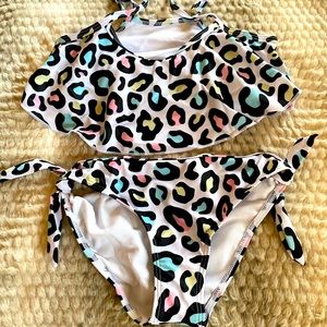 2 piece bathing suits, leopard print girls swimwear